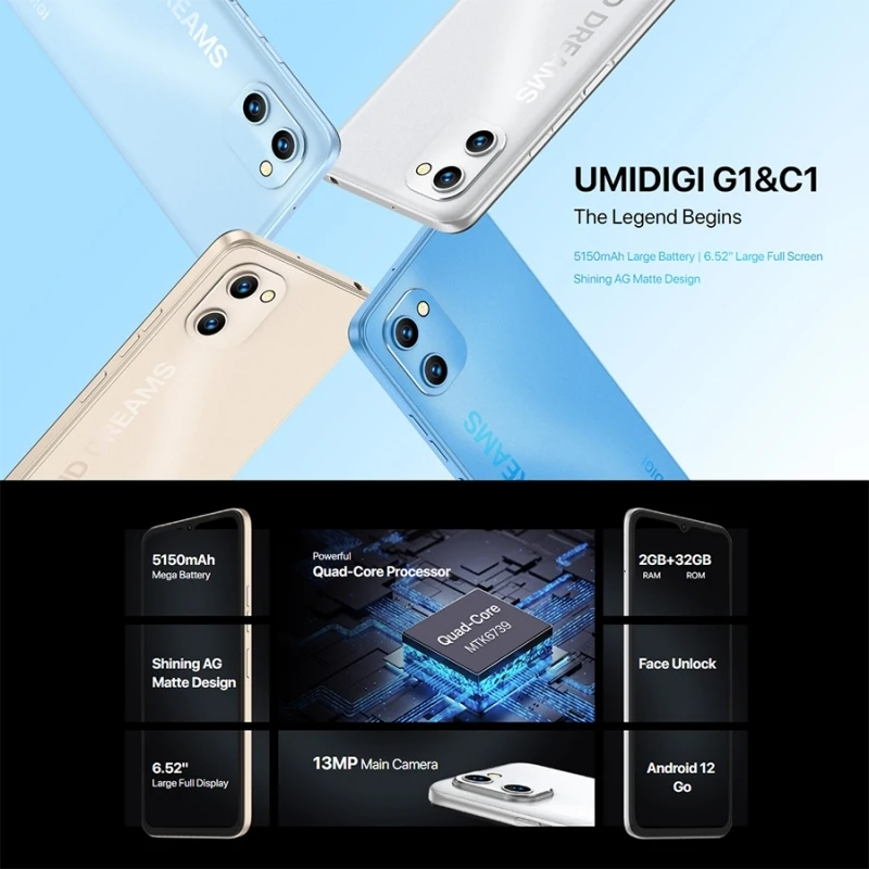 UMIDIGI G1 Cell Phone - Dual SIM, 2GB RAM, 6.52 Inch Screen