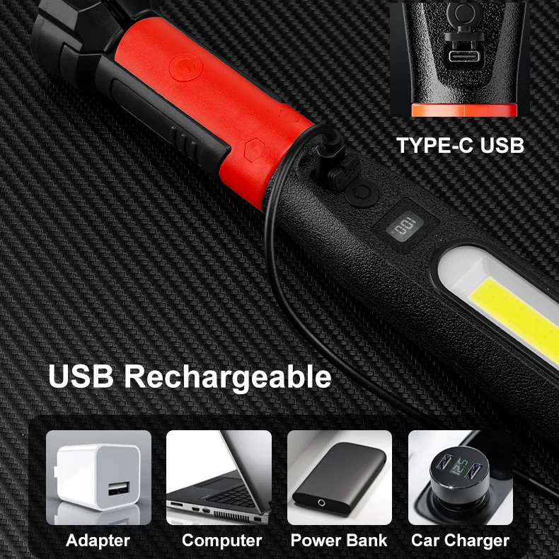 clamp light led rechargeable worklight flashlight Tresda Work with Clamp, 2100LM Super Bright COB Magnetic Work Light with 3 Light Modes, 270° & 180° Rotation, Waterproof, Perfect for BBQ, Jobsite, Workshop, Car Repairing The COAST CL20R Clamp Light takes precision task lighting to an all 800 Lumen Rechargeable Work Light