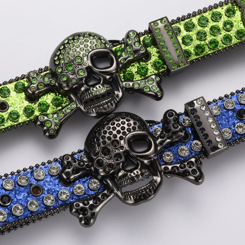 Rhinestone Skull Belt Men Women Skull Rhinestone Belt  display picture 3
