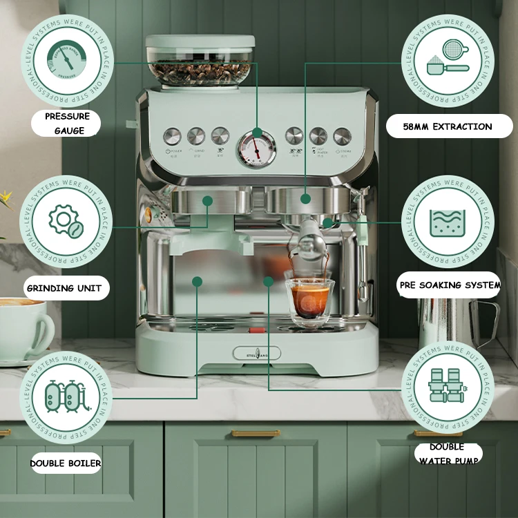 Stelang Italian-style Semi-automatic Coffee Machine Household Milk Frother  Grinding Integrated Semi-commercial Pressure Display