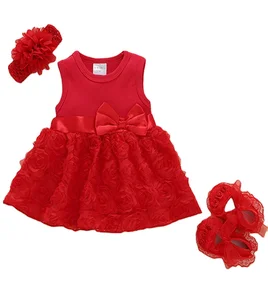 Little Queen Flower Girl Dress with Sleeveless Bow Ruffled Rose Skirt Korean Princess Dress