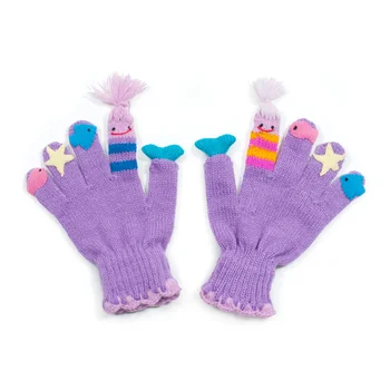 Custom finger puppet gloves kids knitted mermaid finger puppet gloves
