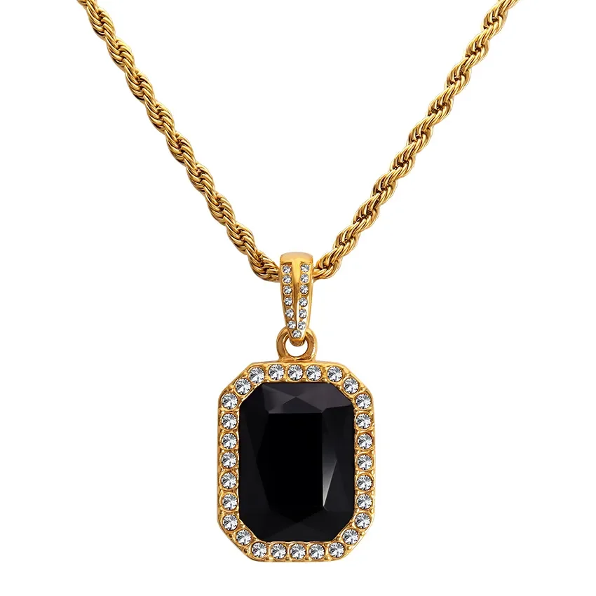 Women's Gold Square Pendant Necklace with Gemstone