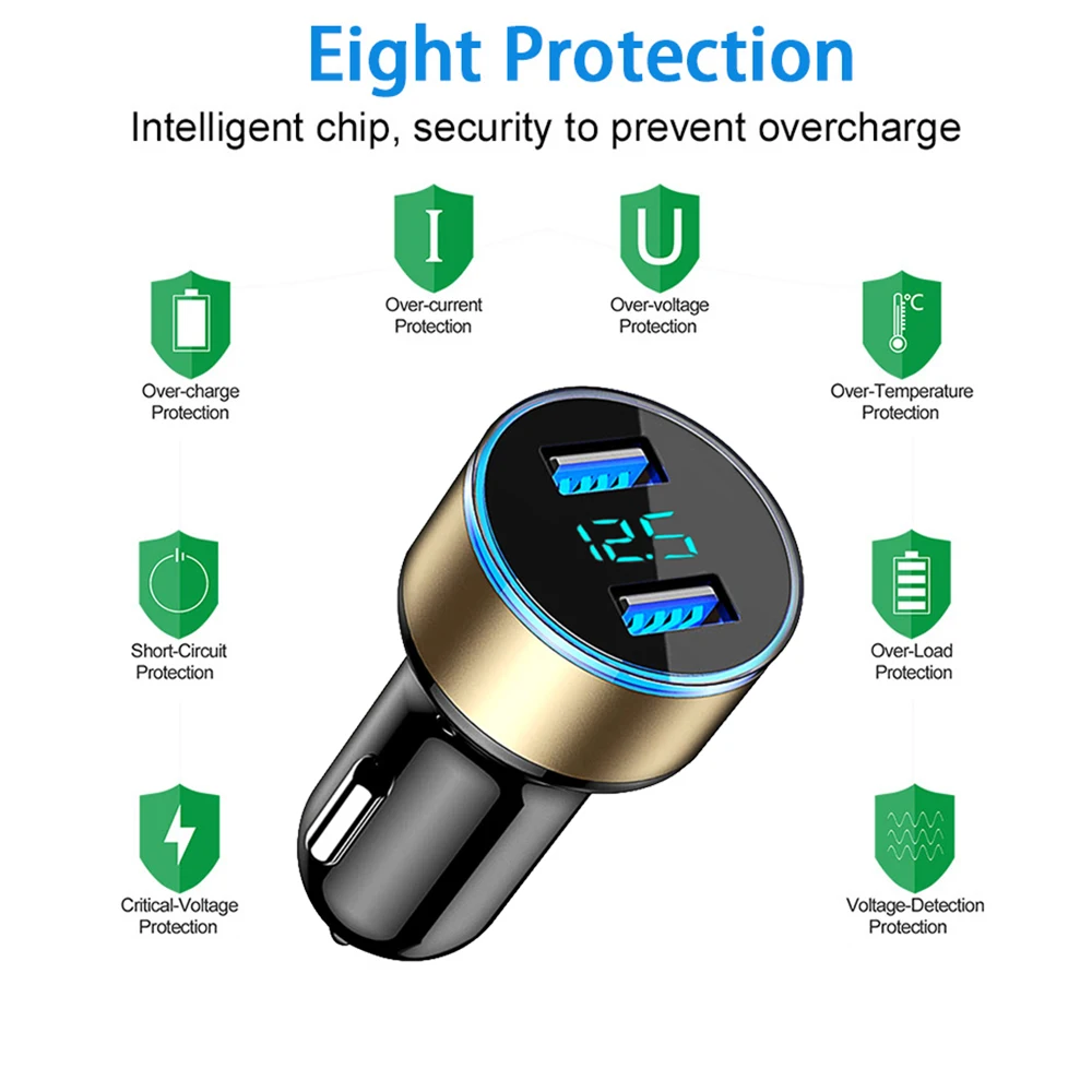 Universal 12v24v Fast Dual Usb Car Charger Adapter Led Display 5v 3.1a