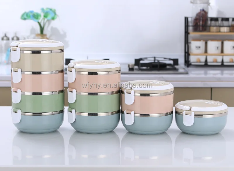Stainless Steel 304 Round Lunch Tiffin Box Thermal Stackable Lunchbox