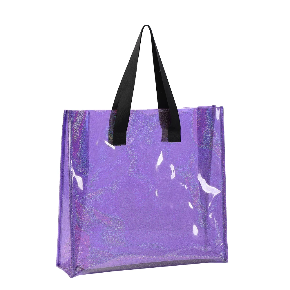 Custom Large Clear PVC Tote Bag with Logo Fashionable Letter Pattern Shopping or Beach Bag