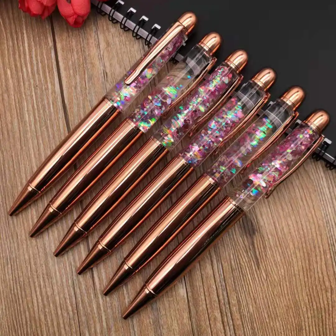 Factory Customize Ink Rose Gold Fat DIY Floating Pens Rose Gold Glitter Pens With Private Logo