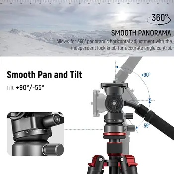 NEEWER Tripod Fluid Head With +/-10 Leveling Base(37mm Dia.), Metal Pan Tilt Head With Arca Type QR Plate, Telescopic Handle detail image