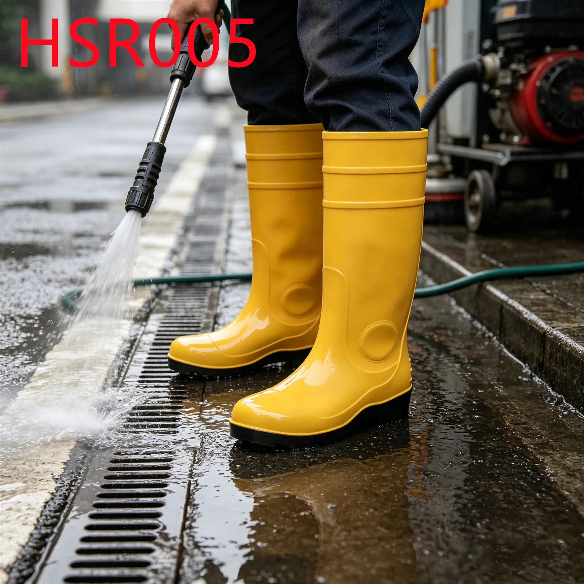 HY,Worksite-ready Integral Molding PVC/EVA Hua Singh Gumboots Steel Toe&midsole Insert Green/yellow PPE Work Rubber Boots HSR005