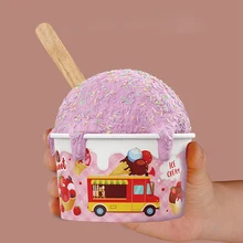 Craft Paper Ice Cream Box Small Disposable Yogurt Cup with Lid
