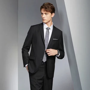 Men's Business Casual 2-Piece Suit with Two Buttoned Flat Lapels Breathable Graduation Attire