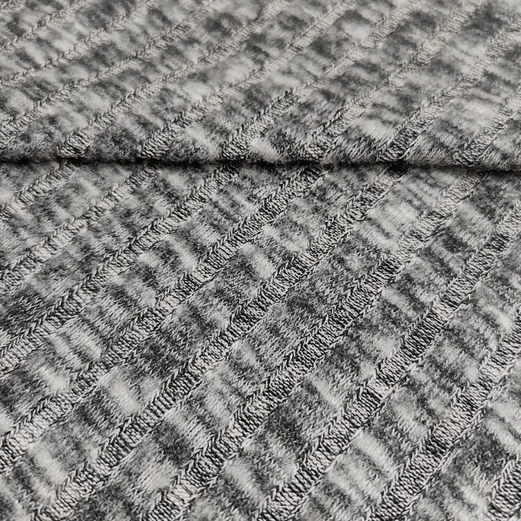 New Style Knit Ribbed Fabric , Customized Colors Stretch Rayon Polyester Brushed Rib Fabric for Sale/ details