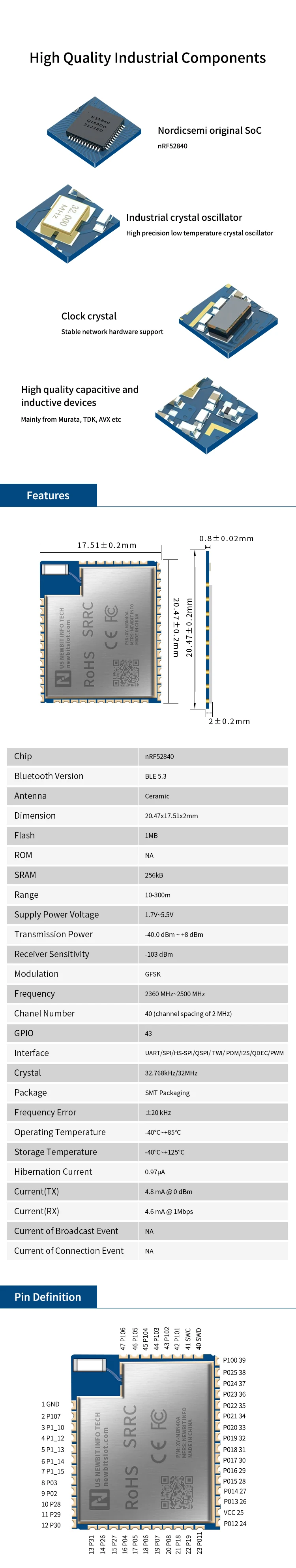 Nordic Nrf52840 Bluetooth Module 5.0 Bluetooth Low Energy Module With ...