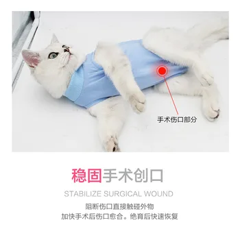 Cat Surgical Clothes Female Cat Sterilization Clothes Weaning Clothes  Postoperative Clothes Anti-lick Elastic Pet Cat Clothes 1 Piece Blue