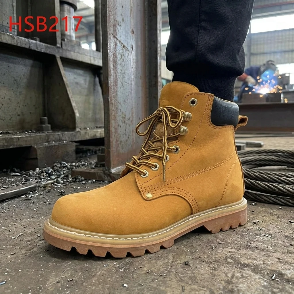 ZYF, Göndərmə Loqistika üçün nəmə qarşı Goodyear rezin tabanlı təhlükəsizlik ayaqqabıları, kimya zavodunda istifadə olunan polad burunlu daxili qatlarla təmin edilmiş bal rəngli iş ayaqqabıları HSB217