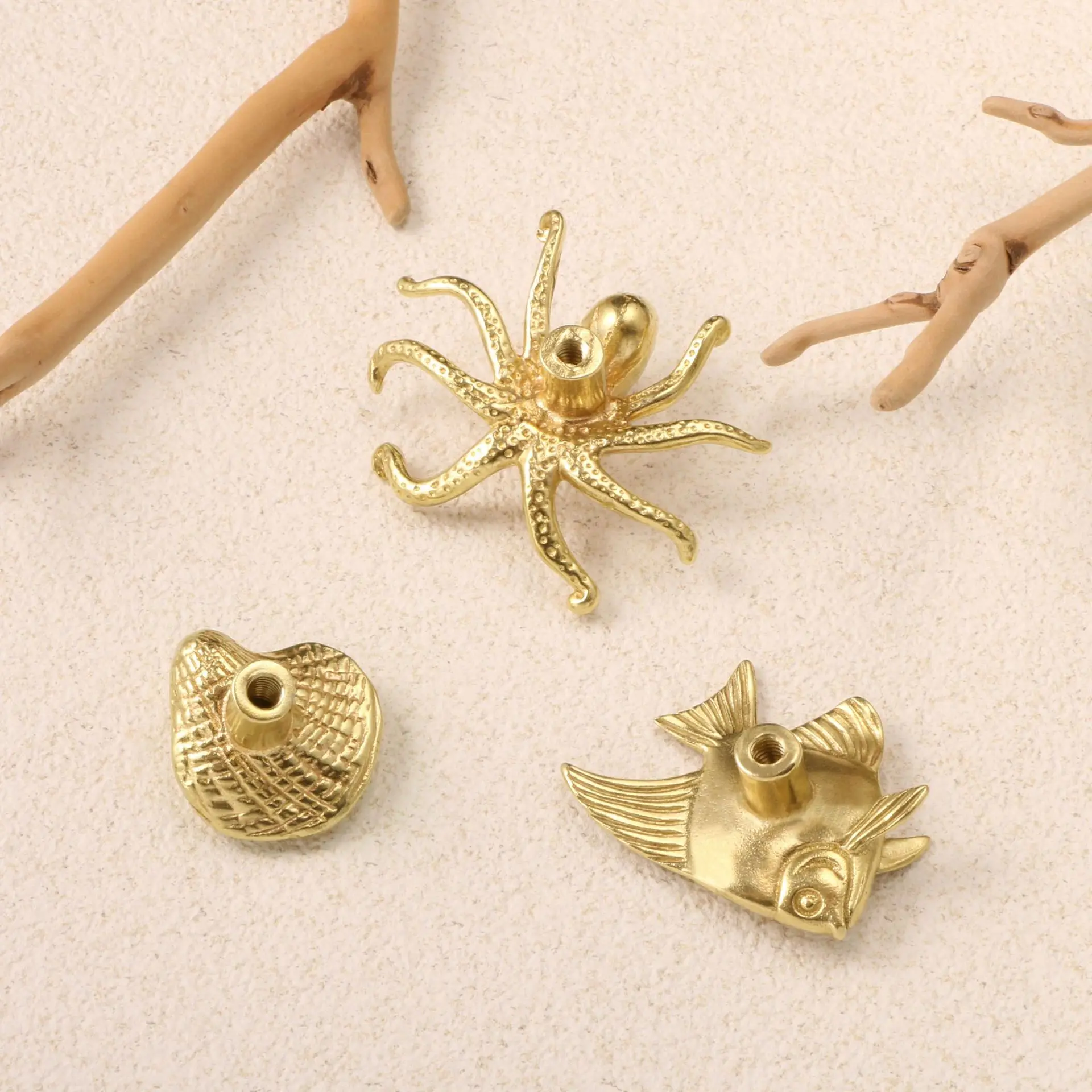 Brass Door Knobs for Metal Crafts Octopus Shell Marine Furniture Handles Cabinet Hardware Furniture Accent Wall Decor