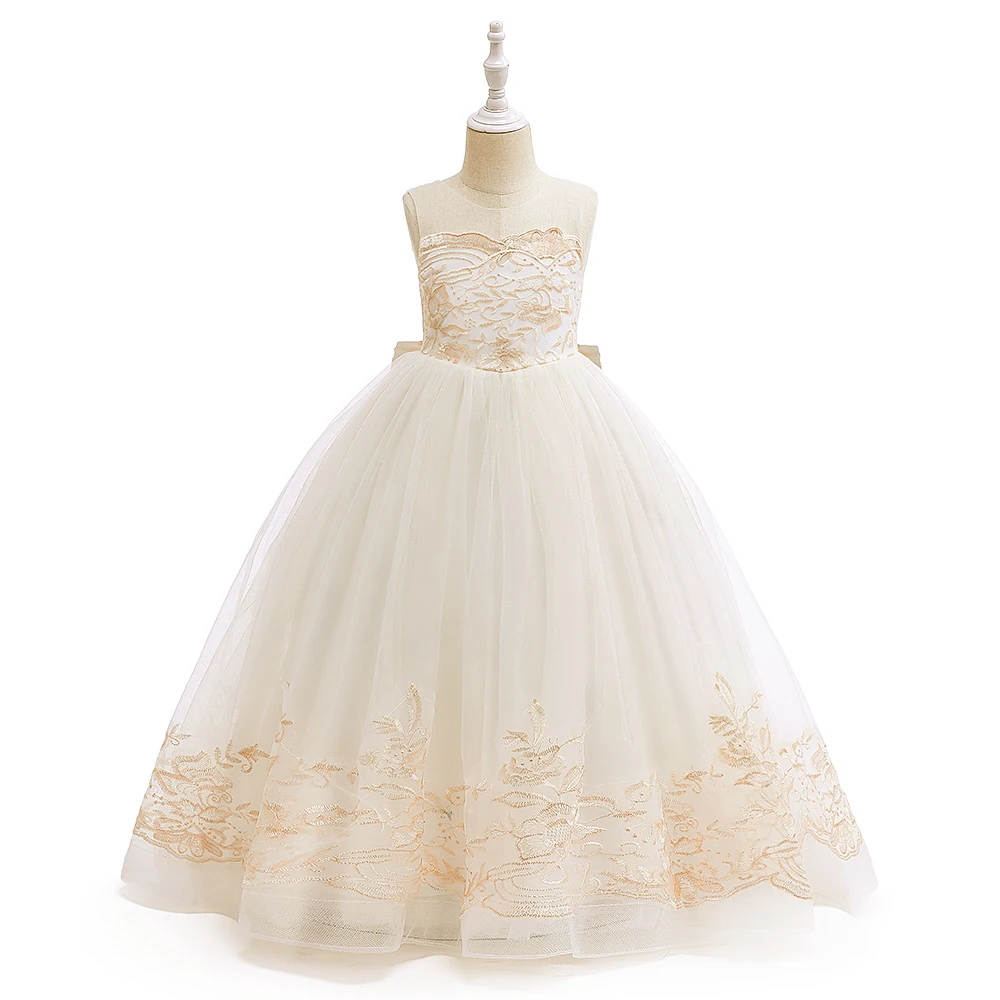 Fsmktz Champagne Flower Girl Long Tailed Highend Dress Flower Girl