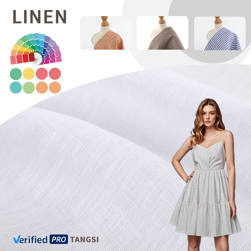 High Quality Custom Woven Fabric for Women's Clothing Organic Plain Style Dress and Garments for Girls linen fabric