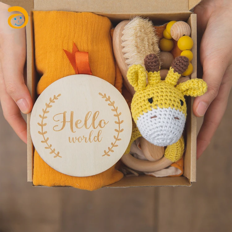 100% Organic Cotton Crochet Teether Cute Giraffe Baby Teether Toys Newborn Baby gift teether set