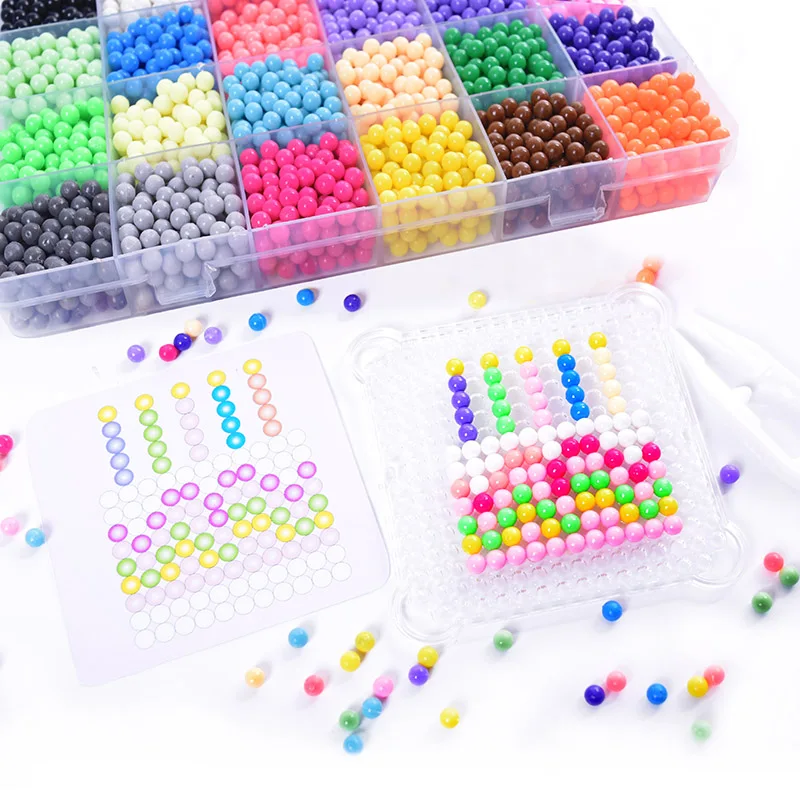 DIY 24 Colors 4800Pcs 4mm PVA Round Water Fuse Beads Kits for Kids,  Including Scraper Knife, Spray Bottle, Pattern Paper, Pen and Template,  Keychain & Accessories Making
