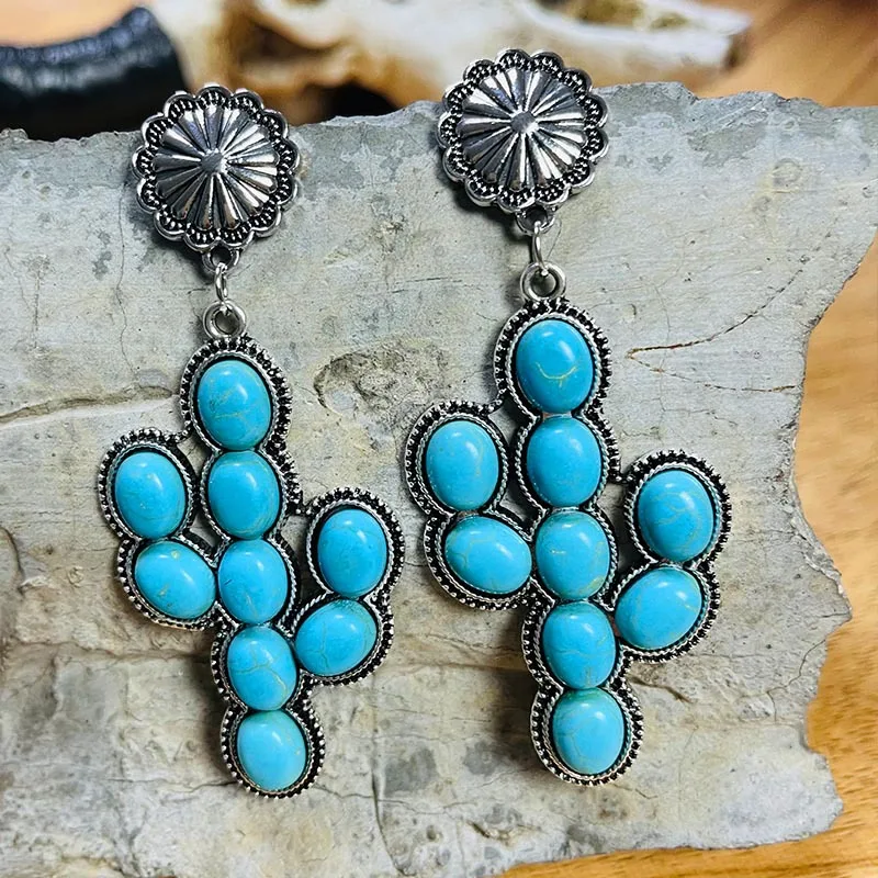 Turquoise Drop Earrings for Women Dangle Western Style