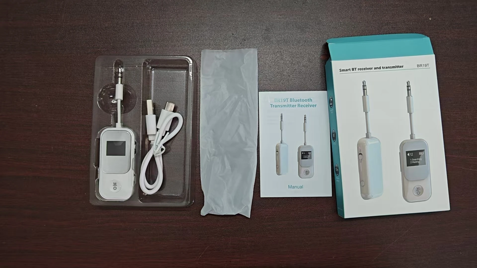 Wireless BT 5.4 Receiver Transmitter 2 in 1 Adapter 3.5mm Jack Wireless Adapter Mic for TV PC Headphone Car Aircraft BR19T