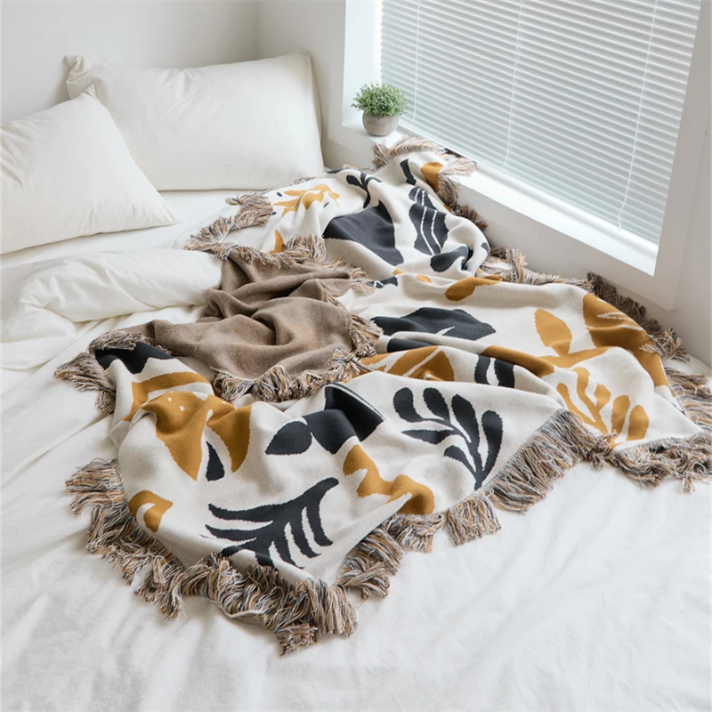 Высококачественное одеяло в скандинавском стиле вязаное Хлопковое с кисточкой красивые богемные цветные вязаные одеяла MR