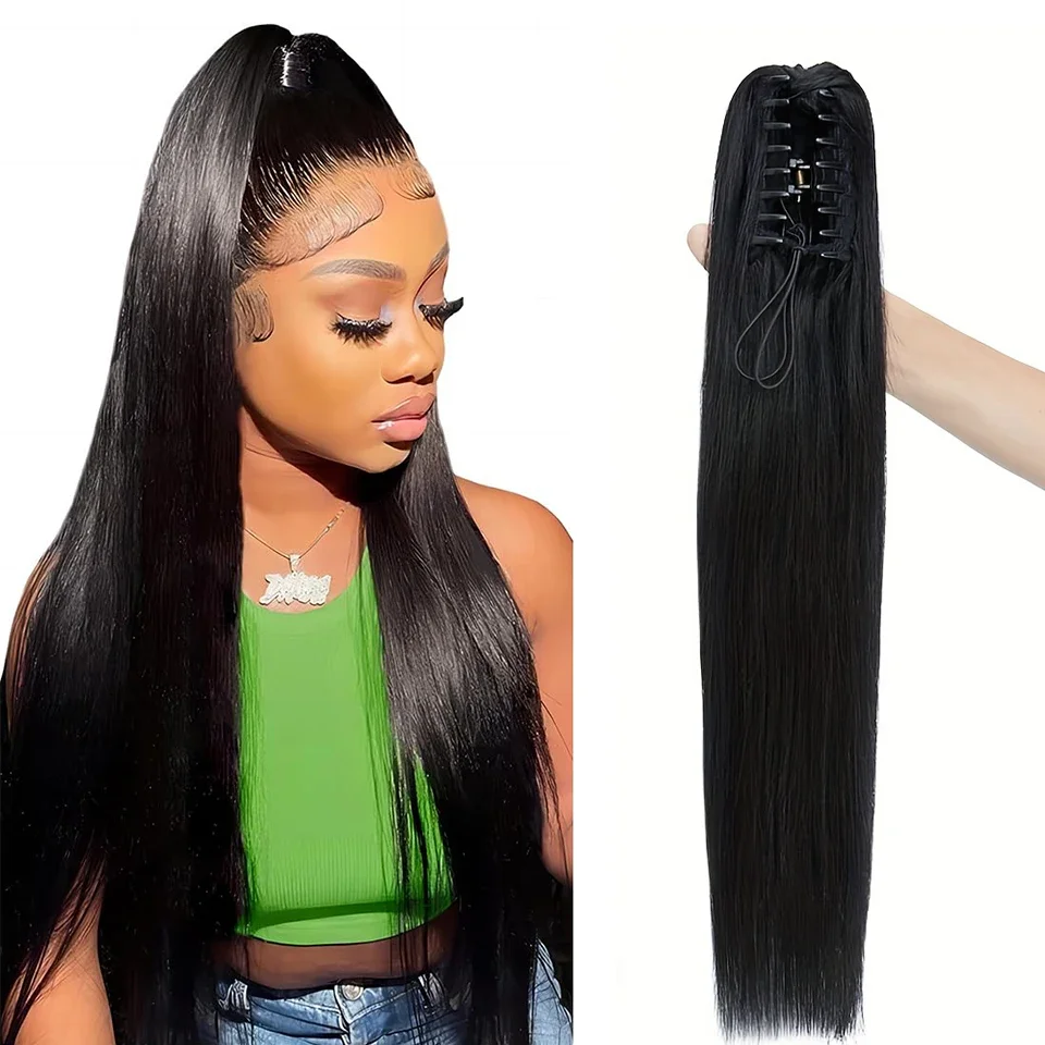 Gerade Menschliches Haar Clip In Pferdeschwanz Verlängerung Klaue Clip Pferdeschwanz 10-30 Zoll Remy Haar_voghion.com
