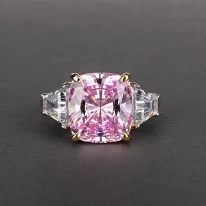 S925 Silver Square Diamond Shaped Ring High Carbon Artificial Gemstone for Weddings and Parties Romantic Style