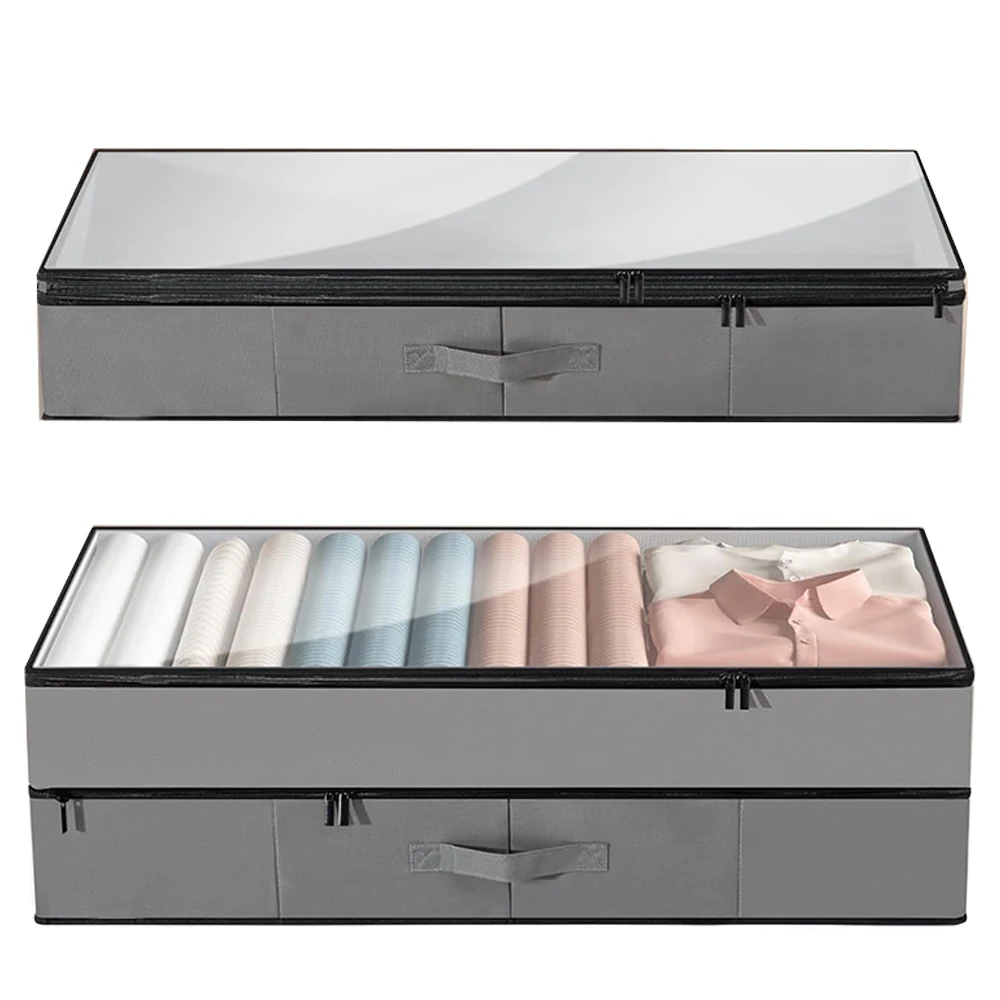2-Pack Foldable 70L Extensible Double Layer Underbed Storage Bins Modern Design 3 Handles Bulk Packed 1cm Organization Tool