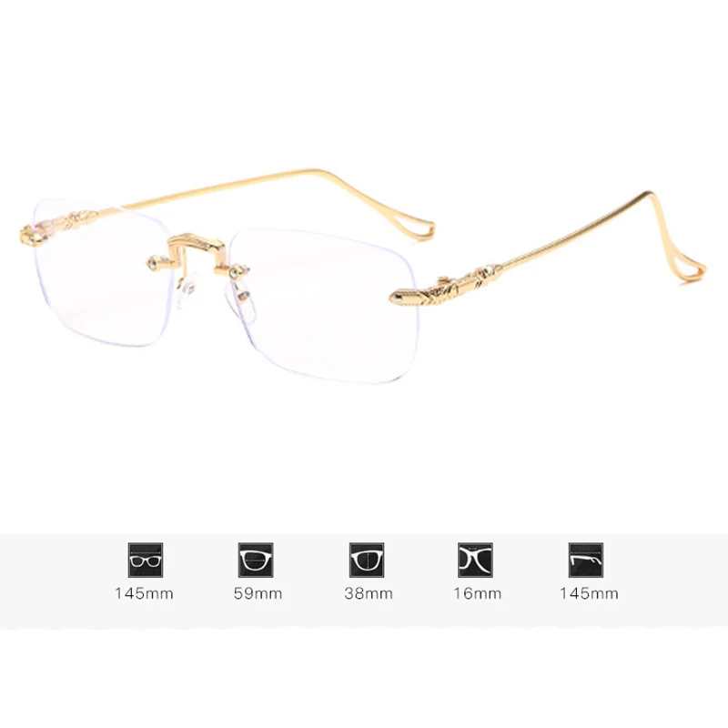 Small Rectangular Frame Anti Blue Light Photochromic Reading Glasses Women Mental Vintage Rimless Eye Protection Spectacles