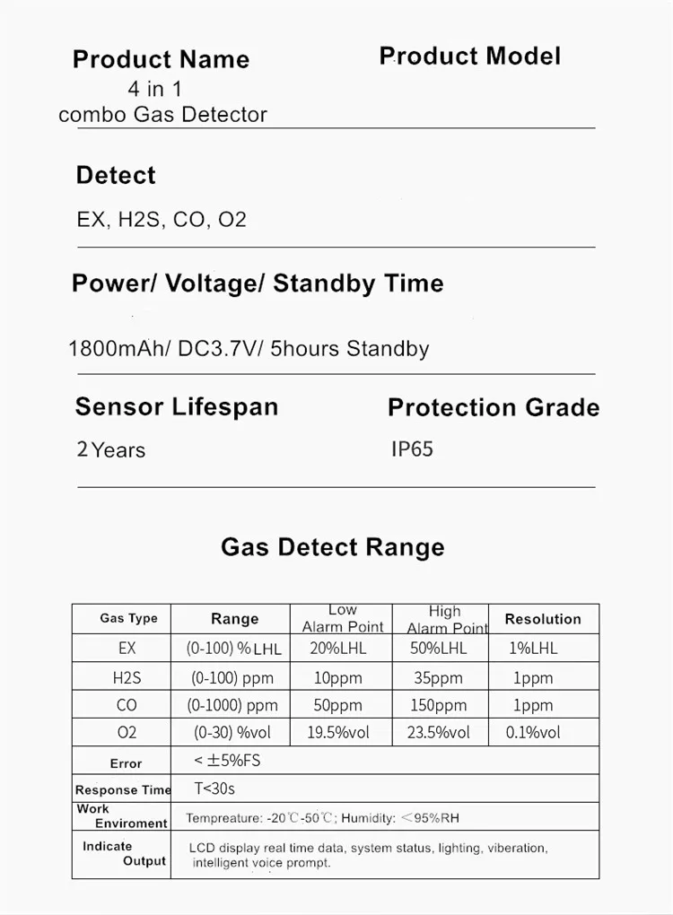 4 Gas Meter Analyzer Gas O2 Oxygen Ch4 Co H2s Portable Multi Gas