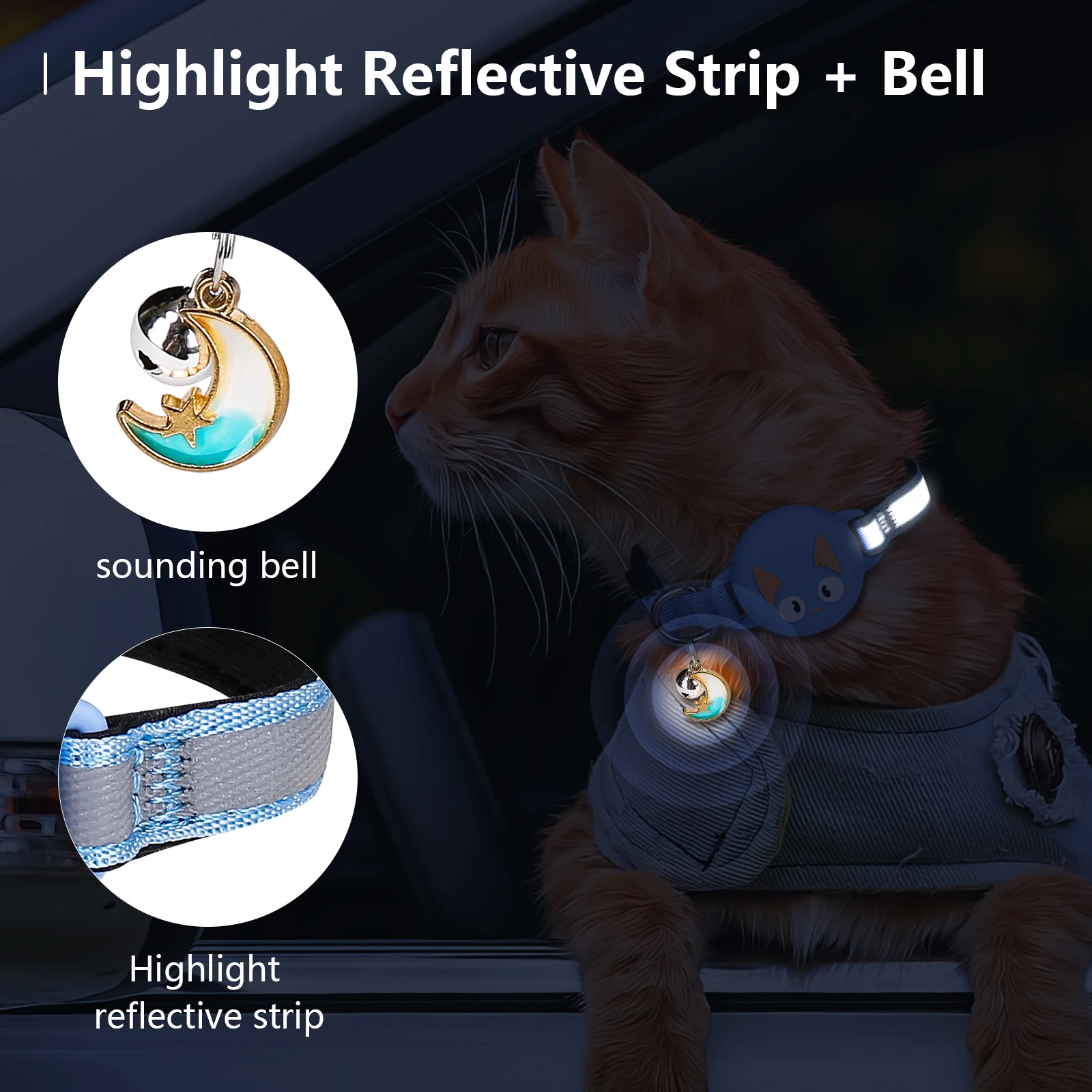 Airtag Tracker Cat Collar Tracker Holder Reflective Kitten Bell Collar