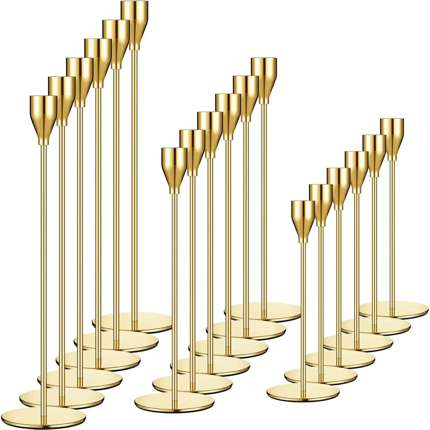 Set of 18 High Quality Modern Gold Indoor Tall Thin Metal Taper Candle Holders for Wedding Table Centerpiece Decorative - Image 2