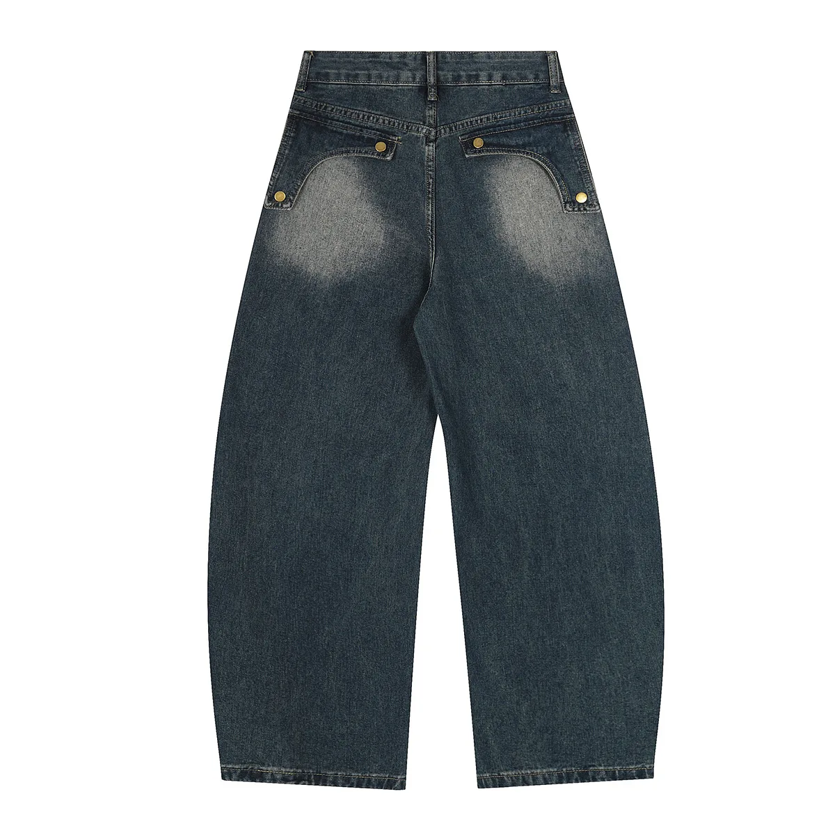 남성용 가을 빈티지 자수 디스트레스 데님 와이드 레그 진, 미드 웨이스트 패치 장식