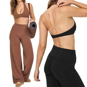 Fall Halter Neck Sports Bra Yoga Pants Set Premium Quality High Waist Tummy Control Workout Outfit 2 Piece Running Wear