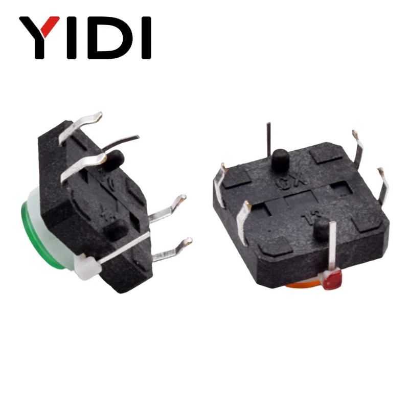 Micro PCB Reset Push Button Tact Switch with RGB LED Illuminated 12*12 4 Pin Dip 12V Tactile Button Momentary Switch