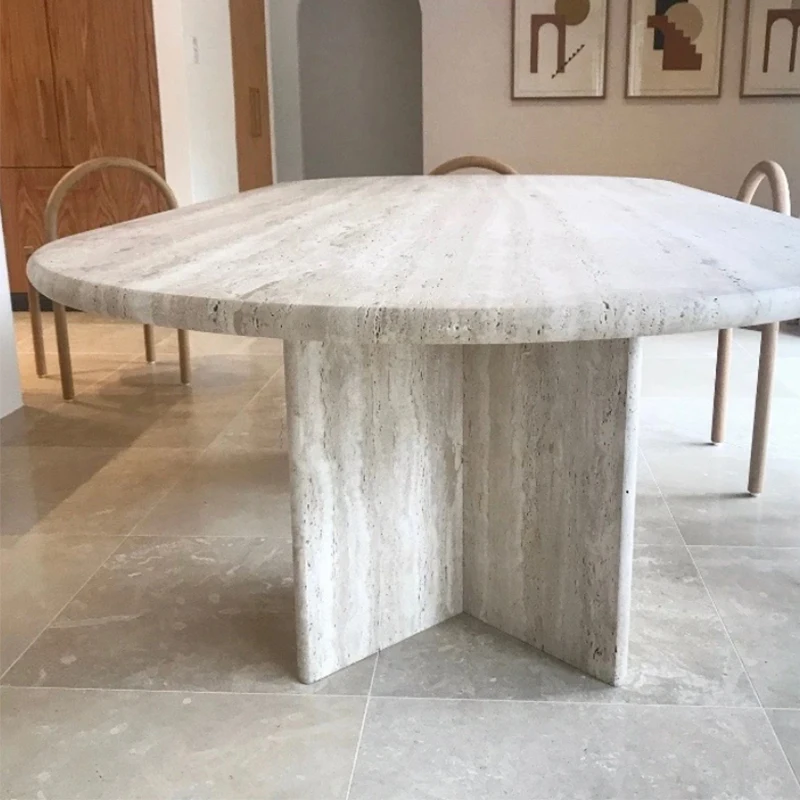 Роскошный обеденный стол из натурального травертина, Современный Простой прямоугольный стол для переговоров, обеденный стол из травертина