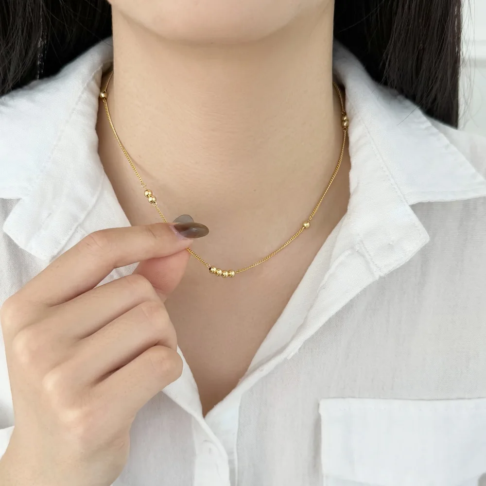 KAKODIY Unique Asymmetrical 925 Sterling Silver Chain Glossy Beads Pendant Necklace for Women Girls Daily Wear and Dress Up detail 6
