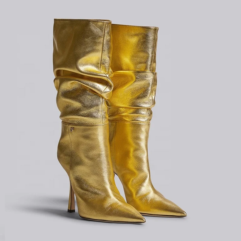 gold mid calf boots