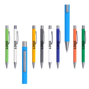 Promotional School Supply Metal Click Retractable Rubber Ballpoint Pen with Laser Print Logo for Hotel