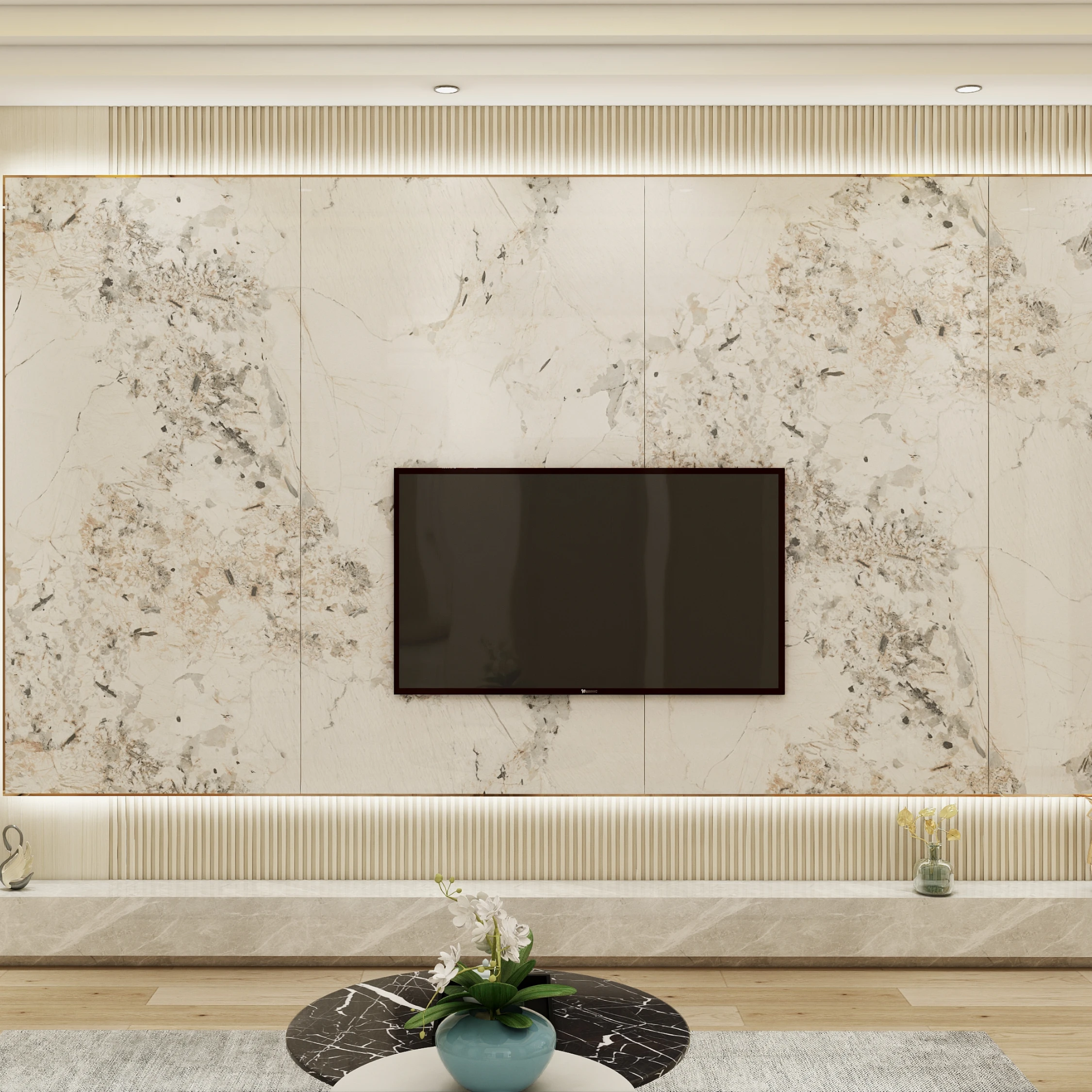 Modern Dining Wall Panel Continuous Pattern Solid Background Interior Decoration Silicon Carbon Fiber Slab PET Film Coating