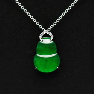 100% Natural Jadeite Jade 18K White Gold Imperial Green Color Icy Cucurbit Pendant Charms Forever Star Classic Third Party