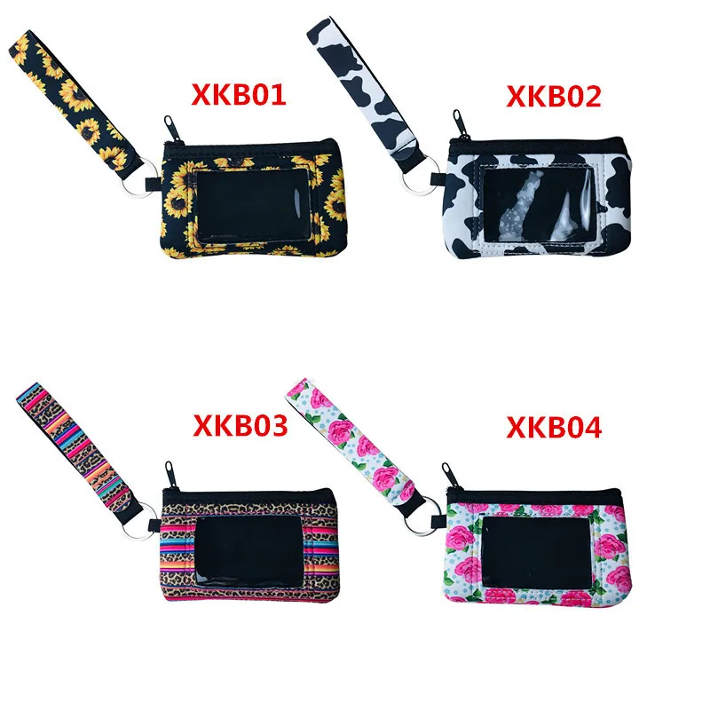 Sublimation Printing Neoprene Durable Small Zipper Wallet Women Girls Mini Purse Softball Keychain Card Coin Bags