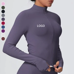 Wholesale Custom Seamless Solid Color Yoga Jacket Stand Collar Zipper Long Sleeve Tight Running Sports Top Windproof Gym Jacket
