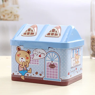 Manufacturers cute kids metal coin box partitioned money jar saving can cheap coin bank tin boxes with lock and key