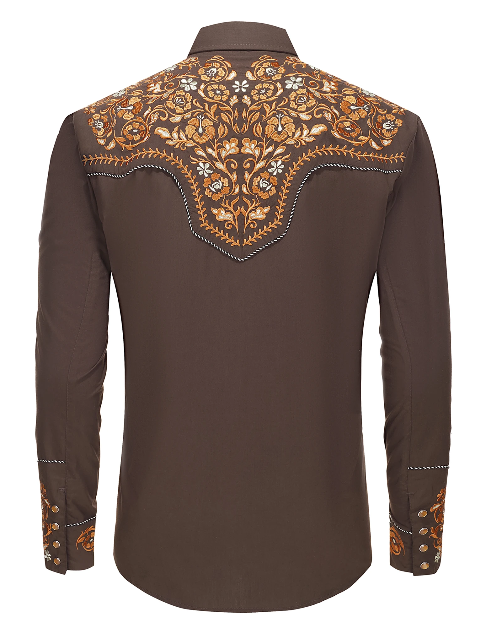 Western Embroidered Cowboy Shirts For Men's Snap Button Long Sleeve ...