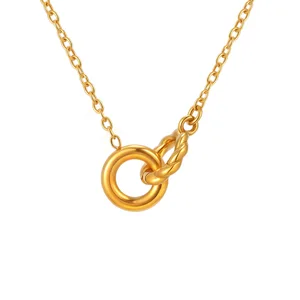Ins Style Double-ring Women Charm Necklace Gold Plated Stainless Steel Necklace for Ladies