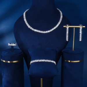 Women's Classic Four-Set Copper Necklace with Cubic Zirconia Fashionable Accessory for Festivals Weddings Parties Engagements