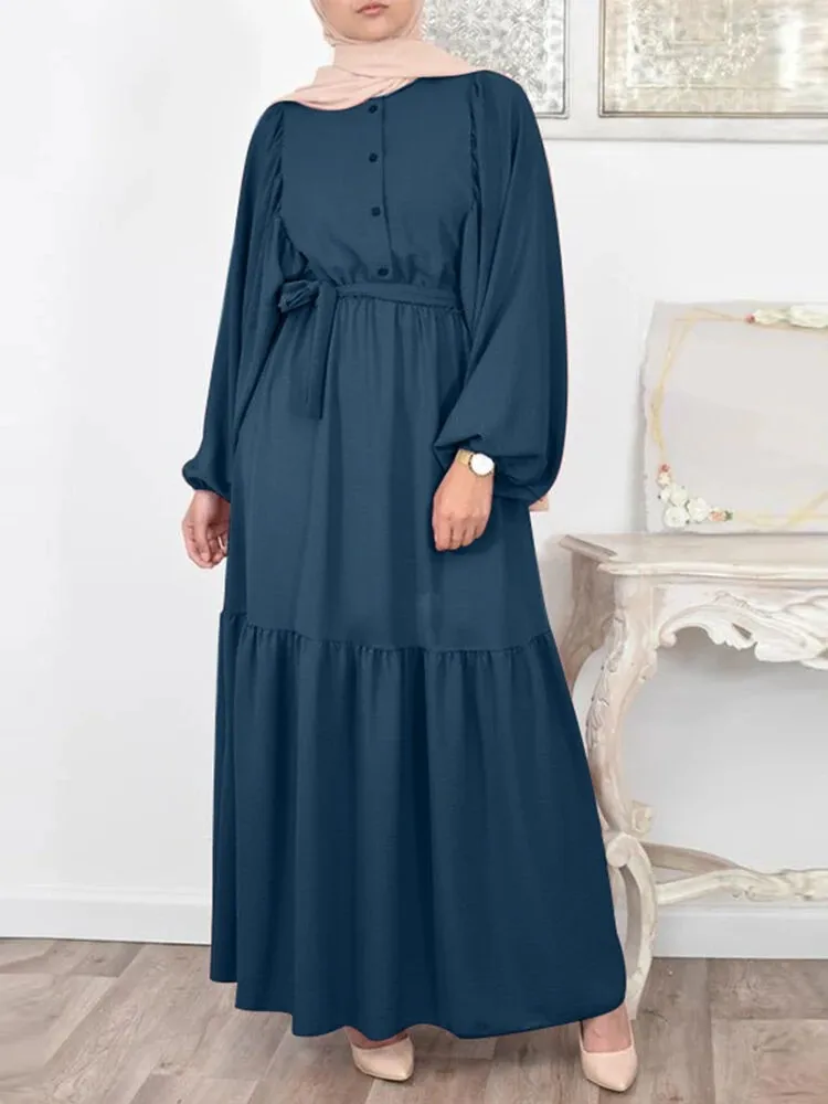 arab shirt dress Abaya Dress Kaftan with Belt Arab Women's Puff Sleeve Dress Islamic Muslim  Womens Shirt Dress Elegant Party